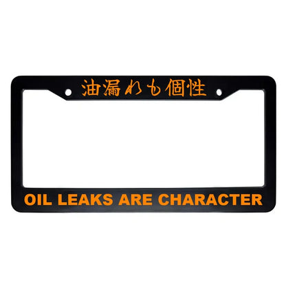 Oil Leaks Are Character ABS Black Plastic Kanji Japanese License Plate Frame - Orange Text