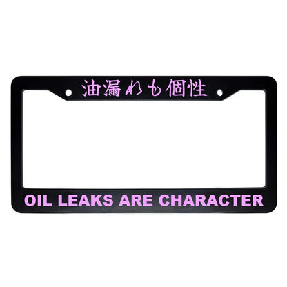 Oil Leaks Are Character ABS Black Plastic Kanji Japanese License Plate Frame - Pink Text