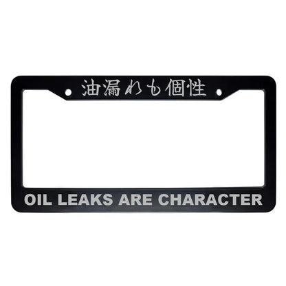 Oil Leaks Are Character ABS Black Plastic Kanji Japanese License Plate Frame - Silver Text