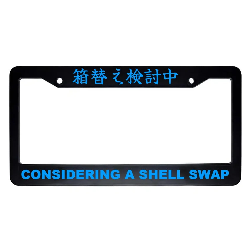 Considering a Shell Swap ABS Black Plastic Kanji Japanese License Plate Frame - Blue Text