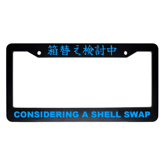 Considering a Shell Swap ABS Black Plastic Kanji Japanese License Plate Frame - Blue Text