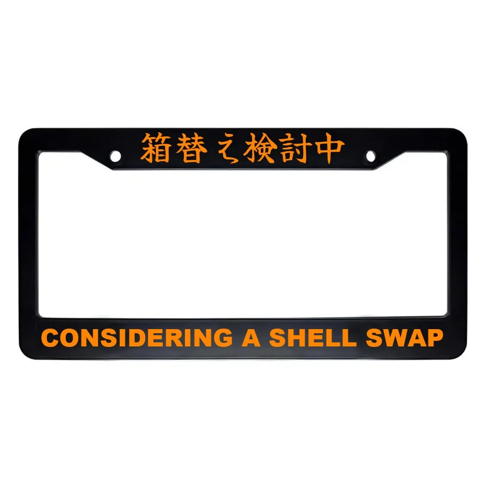 Considering a Shell Swap ABS Black Plastic Kanji Japanese License Plate Frame - Orange Text