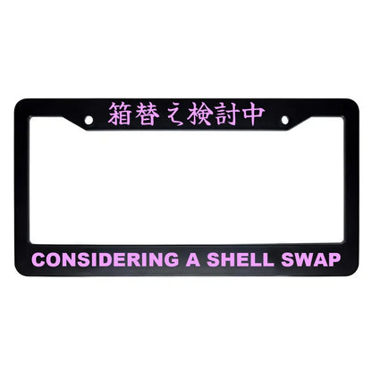 Considering a Shell Swap ABS Black Plastic Kanji Japanese License Plate Frame - Pink Text