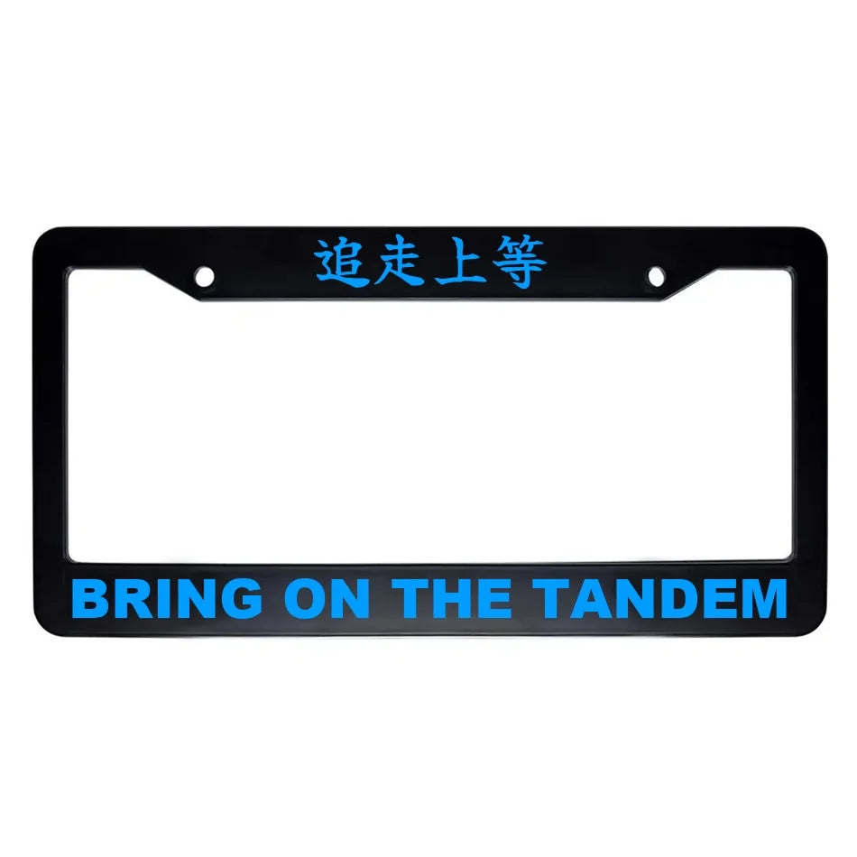 Bring on the Tandem ABS Black Plastic Kanji Japanese License Plate Frame - Blue Text