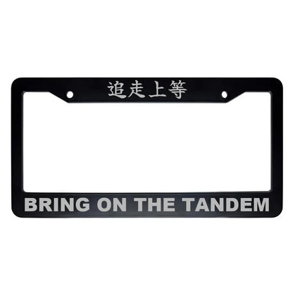 Bring on the Tandem ABS Black Plastic Kanji Japanese License Plate Frame - Silver Text
