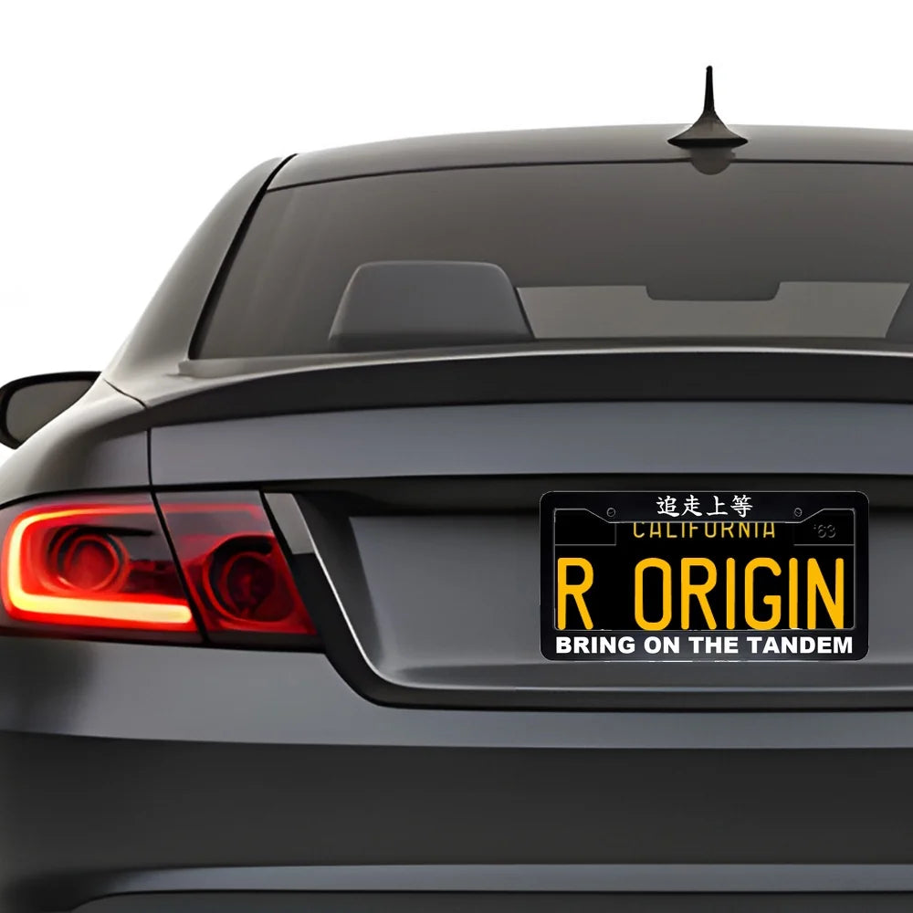 Bring on the Tandem ABS Black Plastic Kanji Japanese License Plate Frame installed on car - White Text