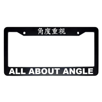 All About Angle ABS Black Plastic Kanji Japanese License Plate Frame - White Text