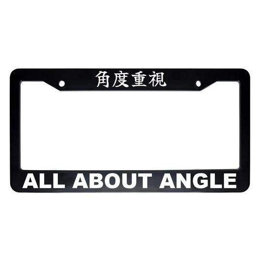 All About Angle ABS Black Plastic Kanji Japanese License Plate Frame - White Text