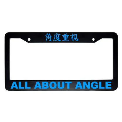All About Angle ABS Black Plastic Kanji Japanese License Plate Frame - Blue Text