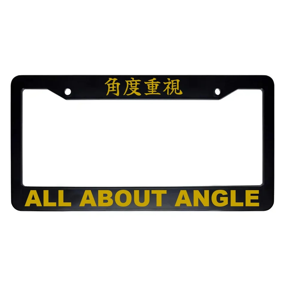 All About Angle ABS Black Plastic Kanji Japanese License Plate Frame - Gold Text