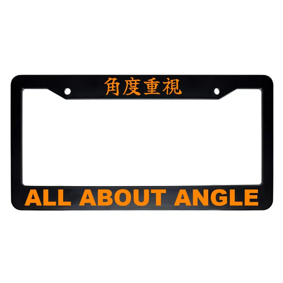 All About Angle ABS Black Plastic Kanji Japanese License Plate Frame - Orange Text