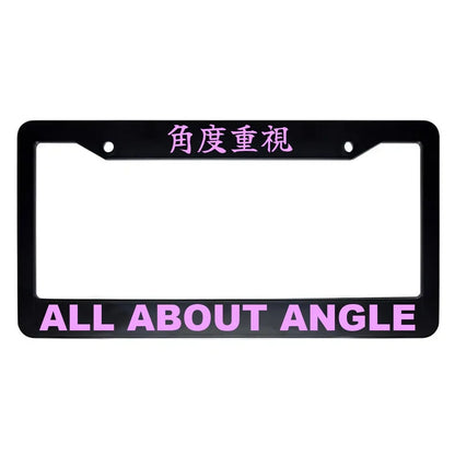 All About Angle ABS Black Plastic Kanji Japanese License Plate Frame - Pink Text