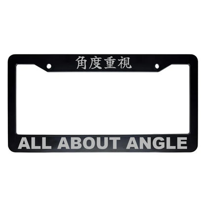 All About Angle ABS Black Plastic Kanji Japanese License Plate Frame - Silver Text