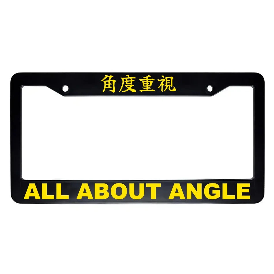 All About Angle ABS Black Plastic Kanji Japanese License Plate Frame - Yellow Text