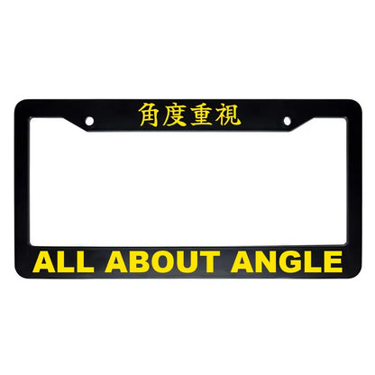 All About Angle ABS Black Plastic Kanji Japanese License Plate Frame - Yellow Text