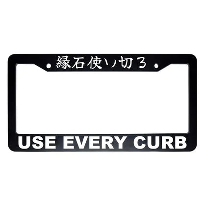 Use Every Curb ABS Black Plastic Kanji Japanese License Plate Frame - White Text