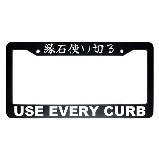 Use Every Curb ABS Black Plastic Kanji Japanese License Plate Frame - White Text