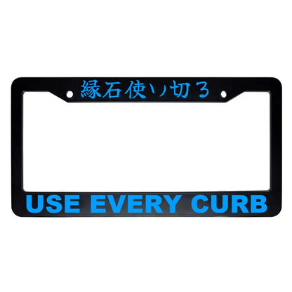 Use Every Curb ABS Black Plastic Kanji Japanese License Plate Frame - Blue Text