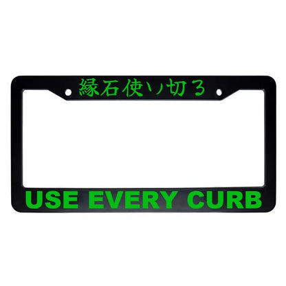 Use Every Curb ABS Black Plastic Kanji Japanese License Plate Frame - Green Text