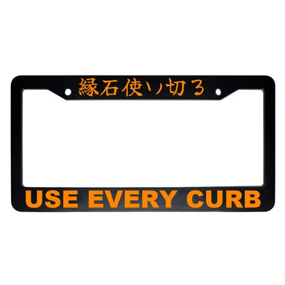Use Every Curb ABS Black Plastic Kanji Japanese License Plate Frame - Orange Text
