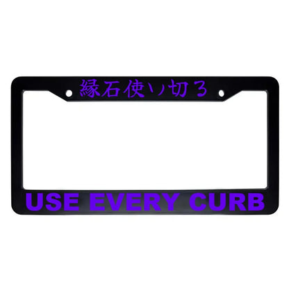 Use Every Curb ABS Black Plastic Kanji Japanese License Plate Frame - Purple Text