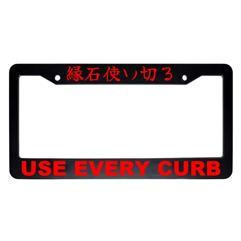Use Every Curb ABS Black Plastic Kanji Japanese License Plate Frame - Red Text