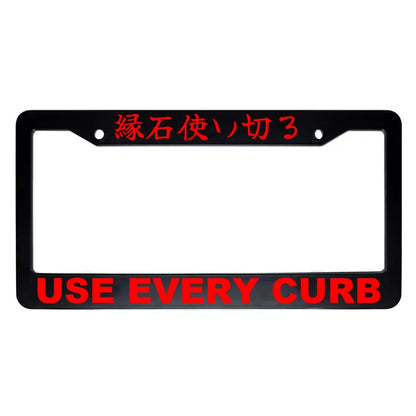 Use Every Curb ABS Black Plastic Kanji Japanese License Plate Frame - Red Text