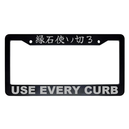 Use Every Curb ABS Black Plastic Kanji Japanese License Plate Frame - Silver Text