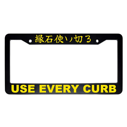Use Every Curb ABS Black Plastic Kanji Japanese License Plate Frame - Yellow Text