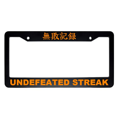Undefeated Streak ABS Black Plastic Kanji Japanese License Plate Frame - Orange Text