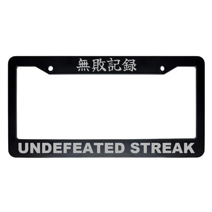 Undefeated Streak ABS Black Plastic Kanji Japanese License Plate Frame - Silver Text