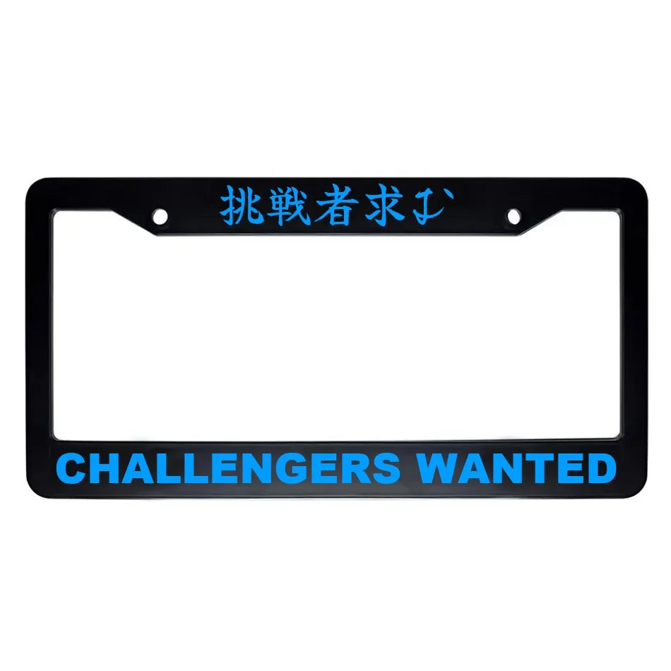 Challengers Wanted ABS Black Plastic Kanji Japanese License Plate Frame - Blue Text