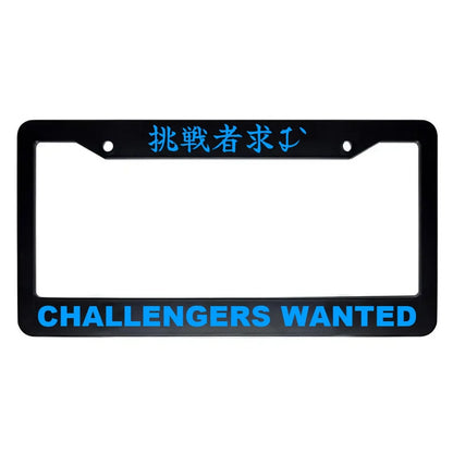Challengers Wanted ABS Black Plastic Kanji Japanese License Plate Frame - Blue Text