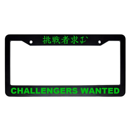 Challengers Wanted ABS Black Plastic Kanji Japanese License Plate Frame - Green Text