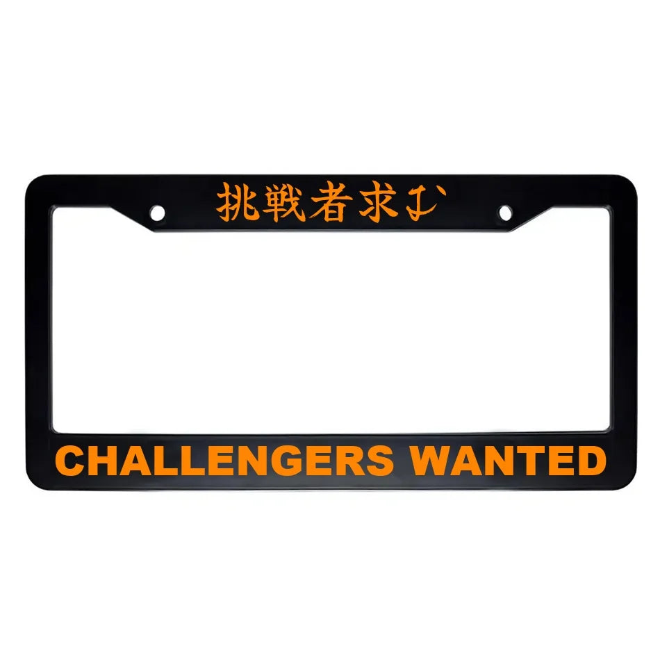Challengers Wanted ABS Black Plastic Kanji Japanese License Plate Frame - Orange Text