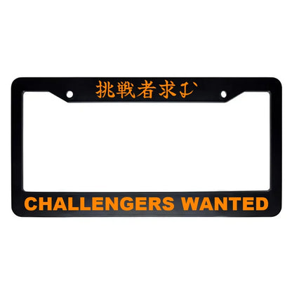 Challengers Wanted ABS Black Plastic Kanji Japanese License Plate Frame - Orange Text