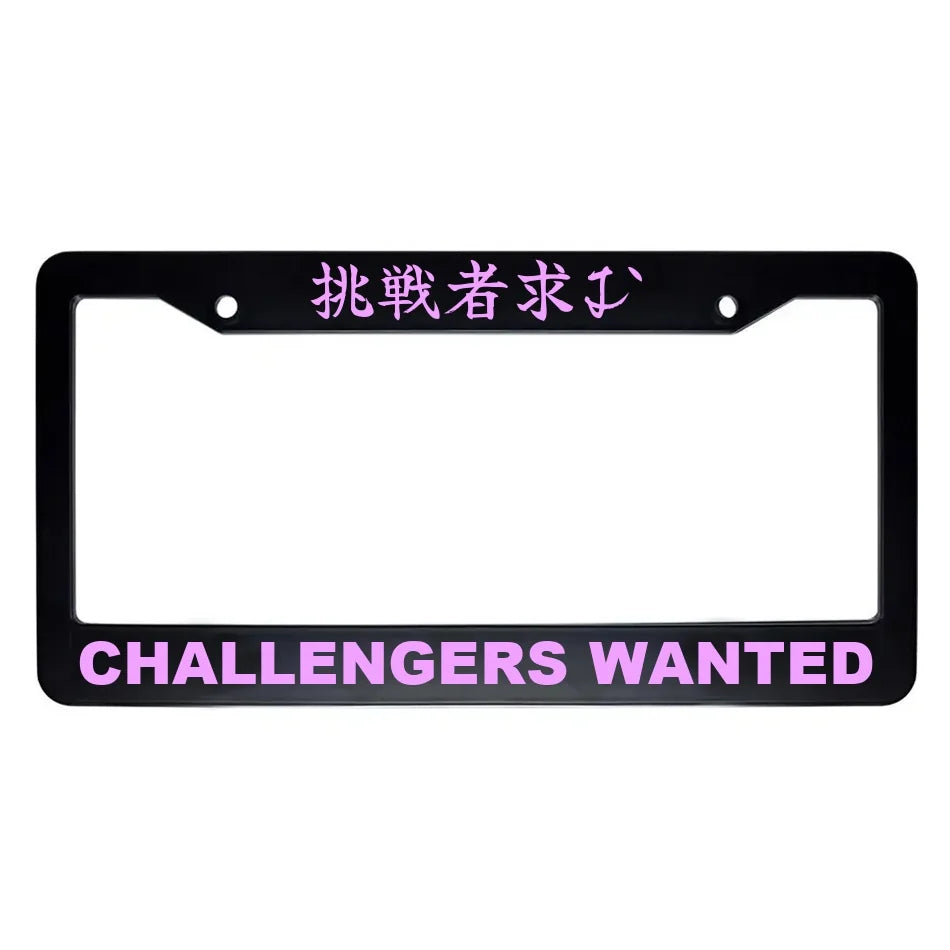 Challengers Wanted ABS Black Plastic Kanji Japanese License Plate Frame - Pink Text