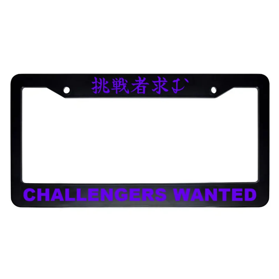 Challengers Wanted ABS Black Plastic Kanji Japanese License Plate Frame - Purple Text