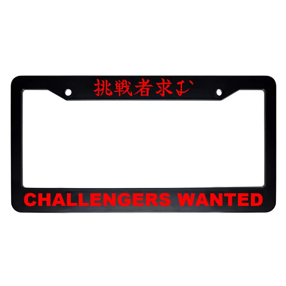 Challengers Wanted ABS Black Plastic Kanji Japanese License Plate Frame - Red Text