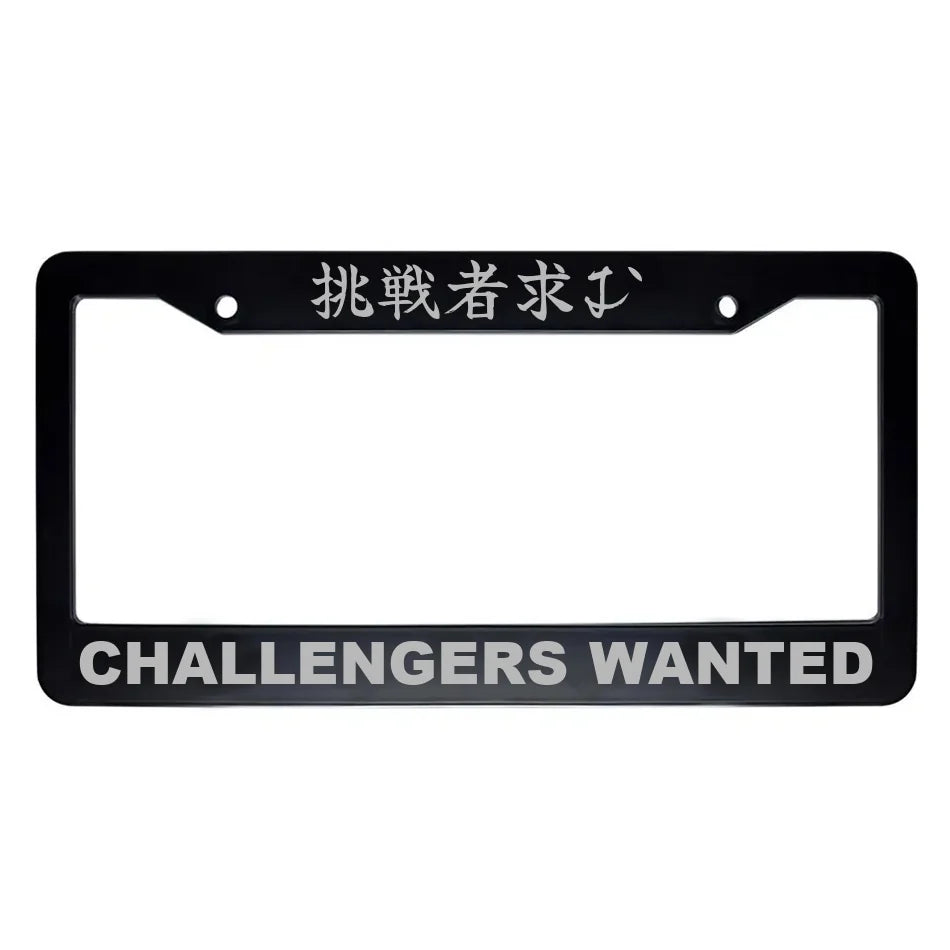 Challengers Wanted ABS Black Plastic Kanji Japanese License Plate Frame - Silver Text