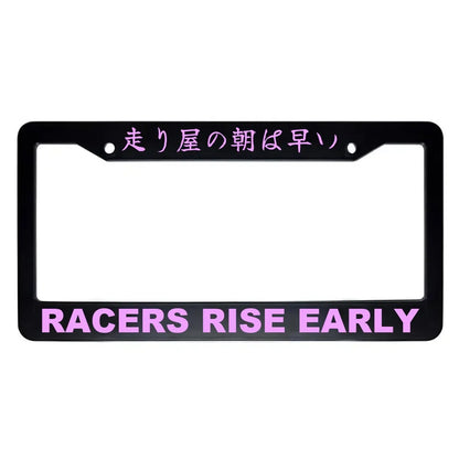 Racers Rise Early ABS Black Plastic Kanji Japanese License Plate Frame - Pink Text