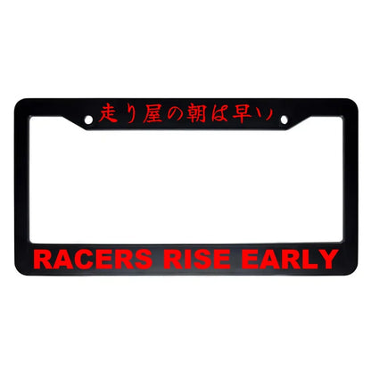 Racers Rise Early ABS Black Plastic Kanji Japanese License Plate Frame - Red Text