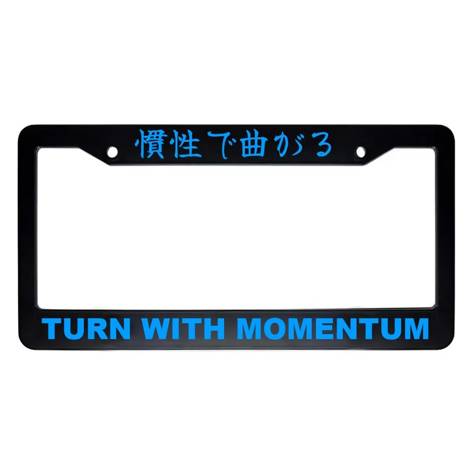 Turn With Momentum ABS Black Plastic Kanji Japanese License Plate Frame - Blue Text