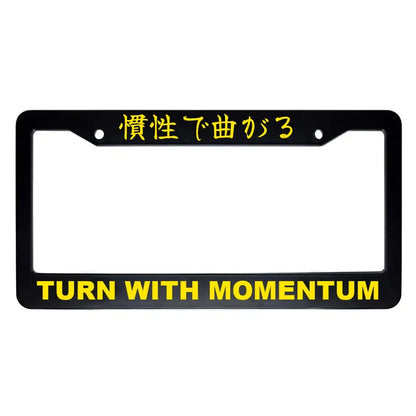 Turn With Momentum ABS Black Plastic Kanji Japanese License Plate Frame - Yellow Text