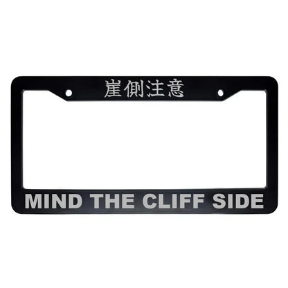 Mind the Cliff Side ABS Black Plastic Kanji Japanese License Plate Frame - Silver Text