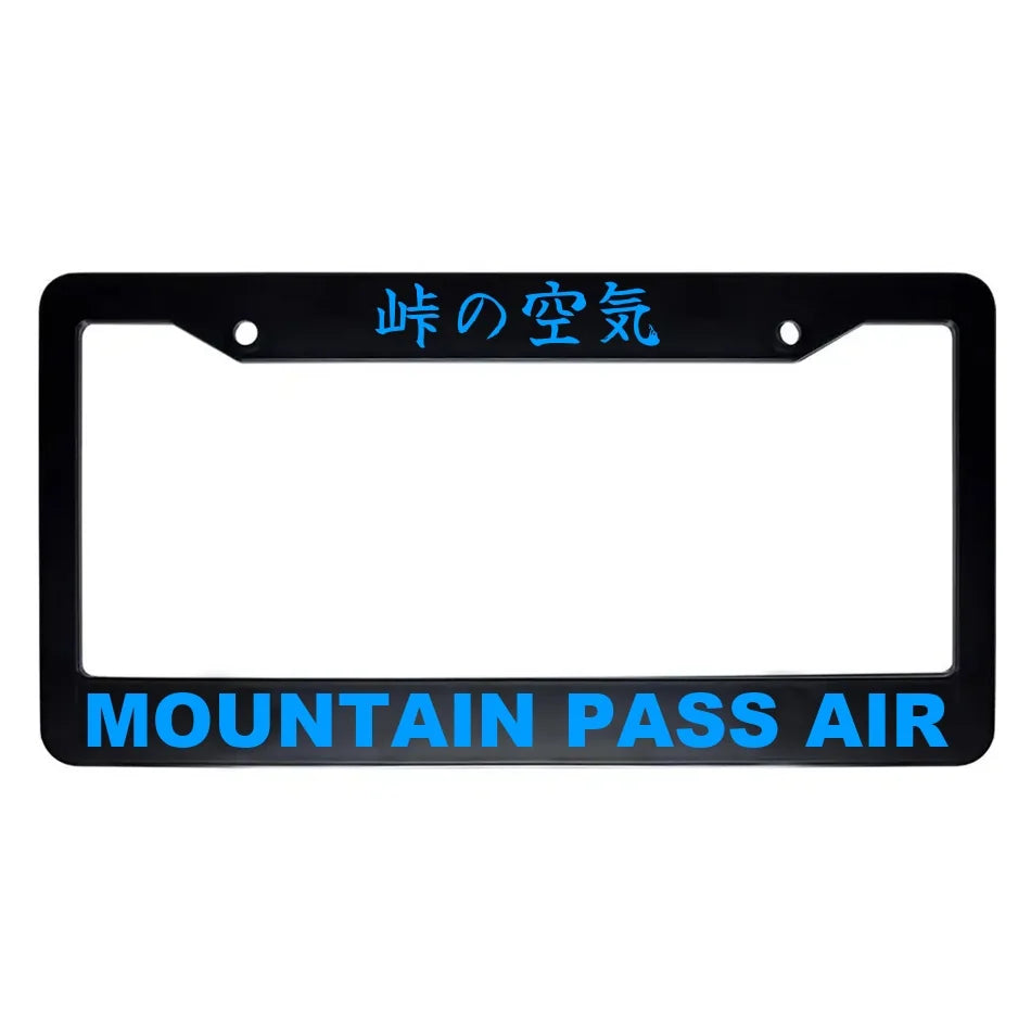 Mountain Pass Air ABS Black Plastic Kanji Japanese License Plate Frame - Blue Text