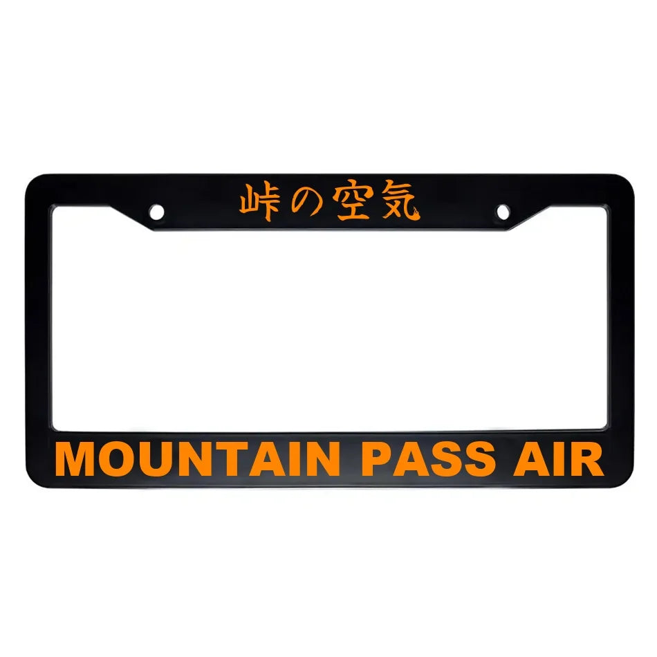Mountain Pass Air ABS Black Plastic Kanji Japanese License Plate Frame - Orange Text