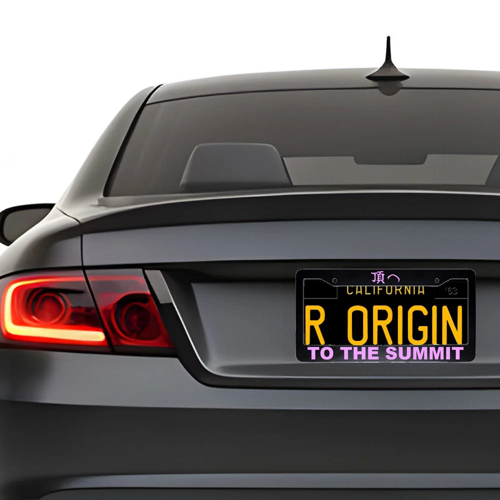 To the Summit ABS Black Plastic Kanji Japanese License Plate Frame installed on car - Pink Text