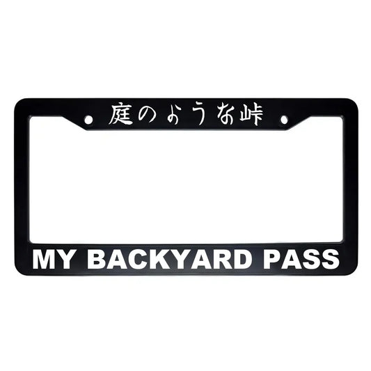 My Backyard Pass ABS Black Plastic Kanji Japanese License Plate Frame - White Text