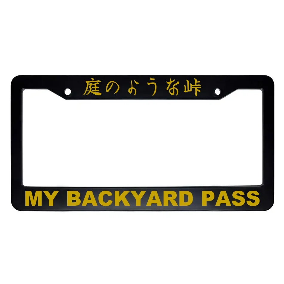 My Backyard Pass ABS Black Plastic Kanji Japanese License Plate Frame - Gold Text